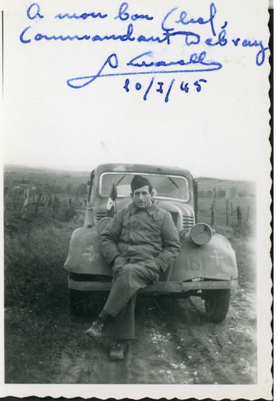 Alsace Voiture saisie à un officier allemand Amado Granell la dédicace au commandant Debray