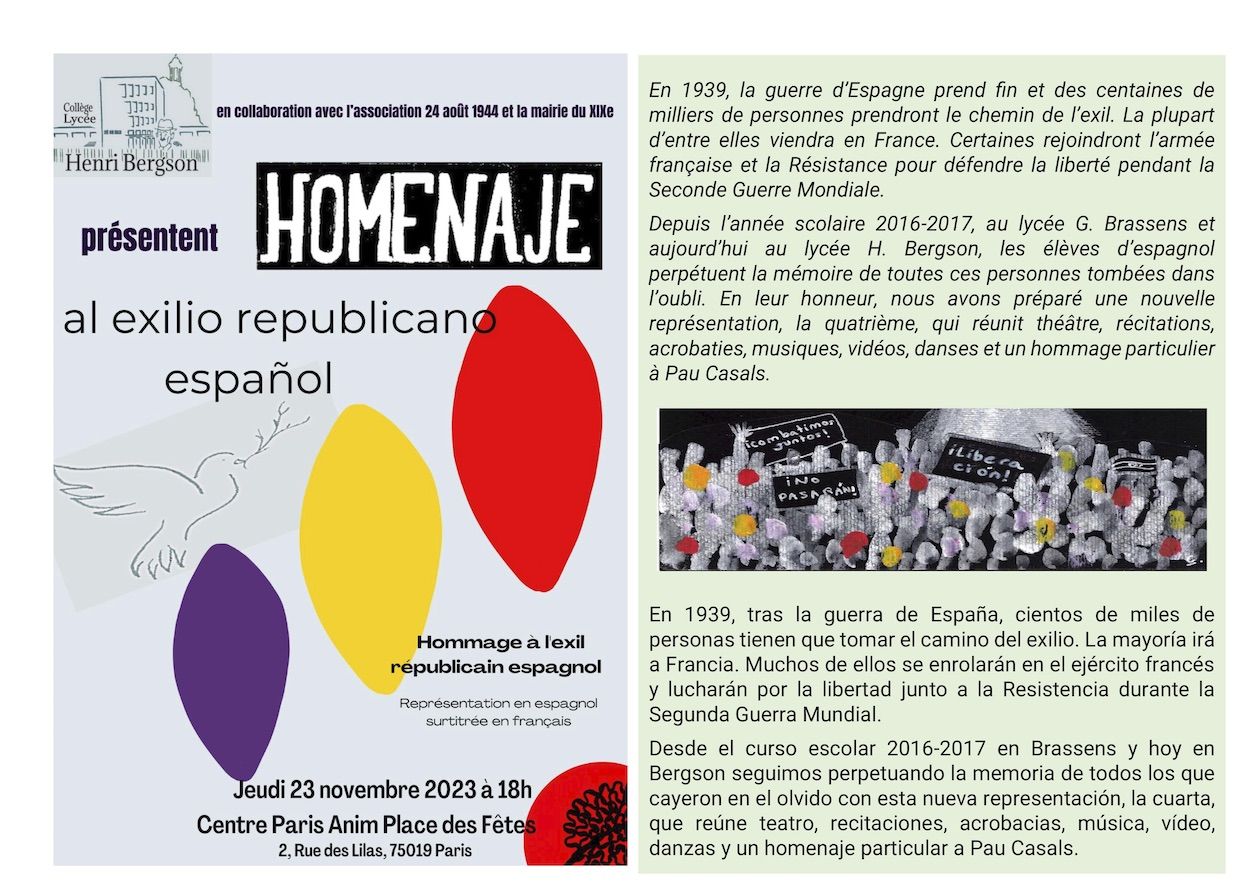 Hommage à l'exil républicain espagnol par les lycéens du 19e