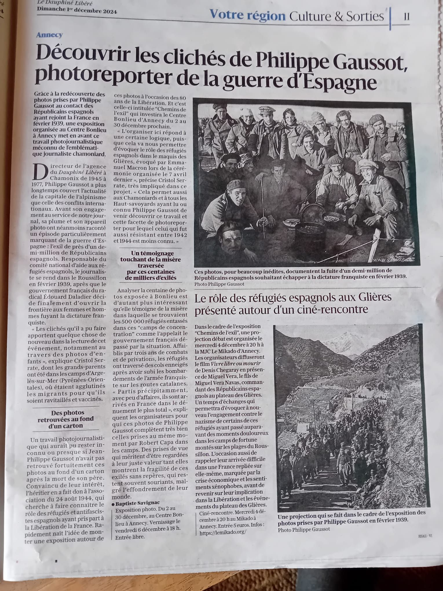Article du Dauphiné Libéré 01 12 24